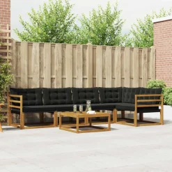 vidaXL Conjunto de sofás de exterior con cojín 6 pcs Natural y negro Clearance