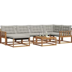 vidaXL Conjunto de sofás de exterior 7 pcs Gris Natural y Claro Gris claro y natural Outlet