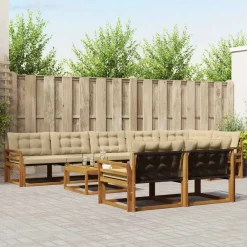 vidaXL Conjunto de sofás de exterior con cojín 9 pcs Natural y beige New
