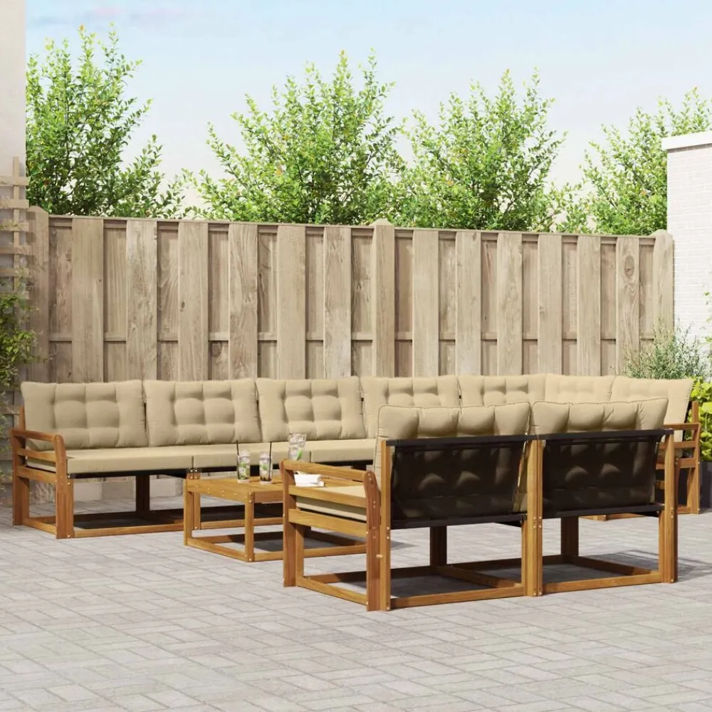 vidaXL Conjunto de sofás de exterior con cojín 9 pcs Natural y beige New