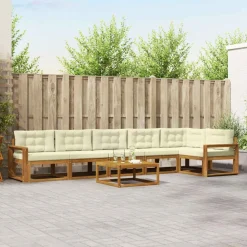 vidaXL Conjunto de sofás de exterior con cojín 7 pcs Natural y crema