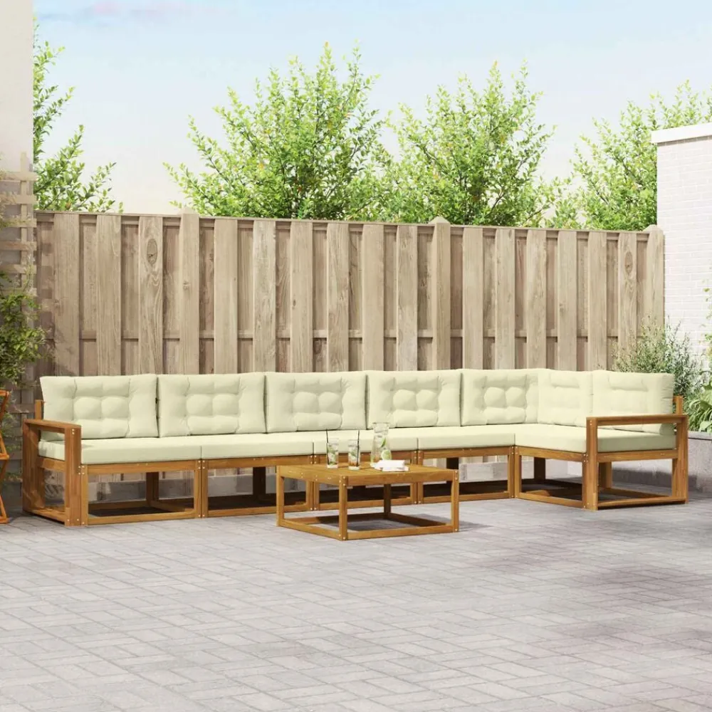 vidaXL Conjunto de sofás de exterior con cojín 7 pcs Natural y crema