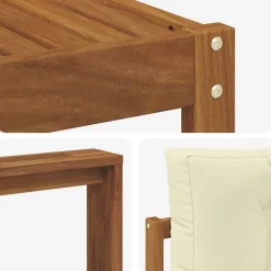vidaXL Conjunto de sofás de exterior con cojín 7 pcs Natural y crema