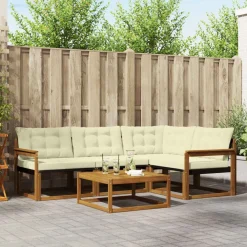 vidaXL Conjunto de sofás de exterior con cojín 5 pcs Natural y crema New