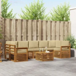 vidaXL Conjunto de sofás de exterior con cojín 8 pcs Natural y beige Best