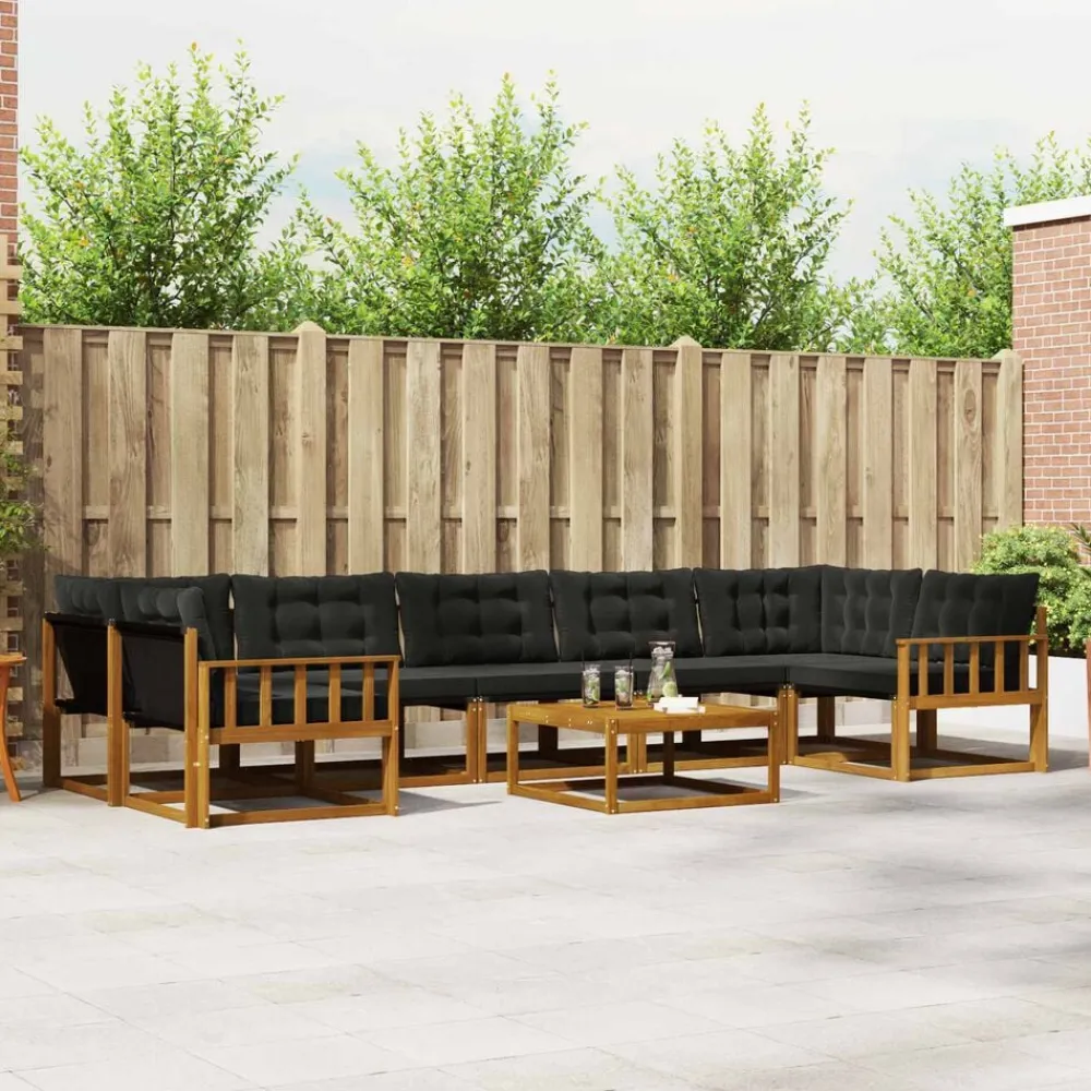 vidaXL Conjunto de sofás de exterior con cojín 8 pcs Natural y negro Sale