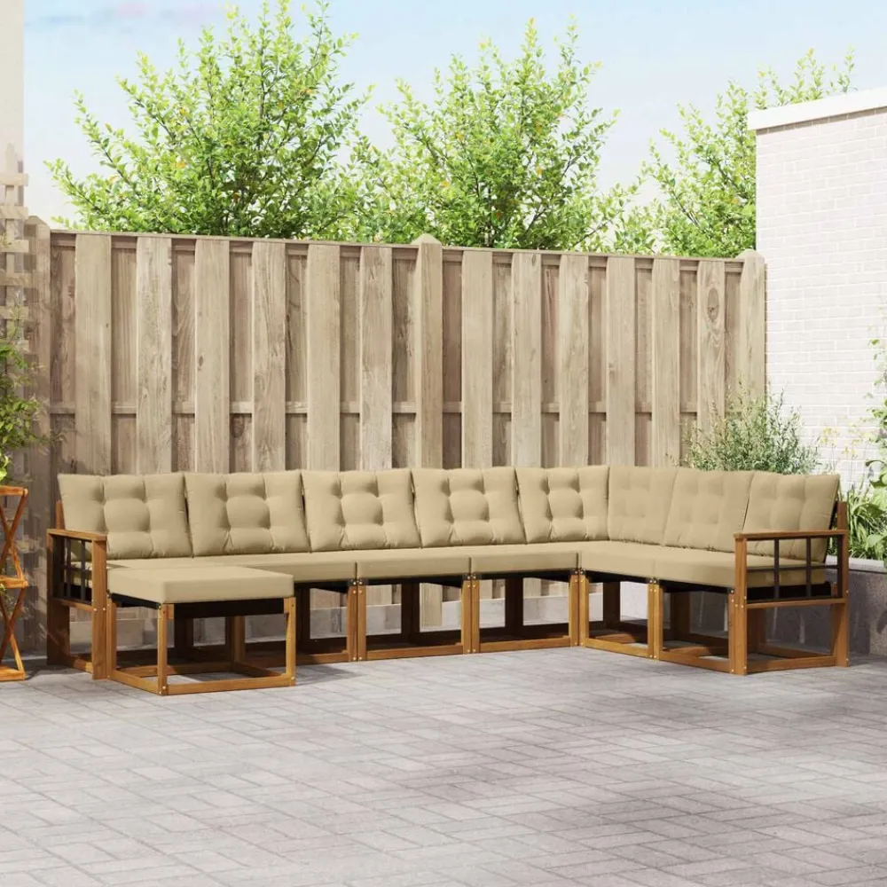 vidaXL Conjunto de sofás de exterior con cojín 8 pcs Natural y beige Best