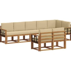 vidaXL Conjunto de sofás de exterior con cojín 8 pcs Natural y beige Discount