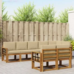 vidaXL Conjunto de sofás de exterior con cojín 8 pcs Natural y beige Discount