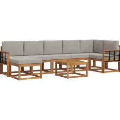 vidaXL Conjuntos De Muebles-Conjunto de sofás de exterior 8 pcs Gris Natural y Claro