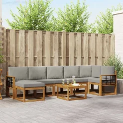 vidaXL Conjuntos De Muebles-Conjunto de sofás de exterior 8 pcs Gris Natural y Claro
