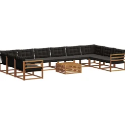 vidaXL Conjunto de sofás de exterior con cojín 11 pcs Natural y negro Outlet