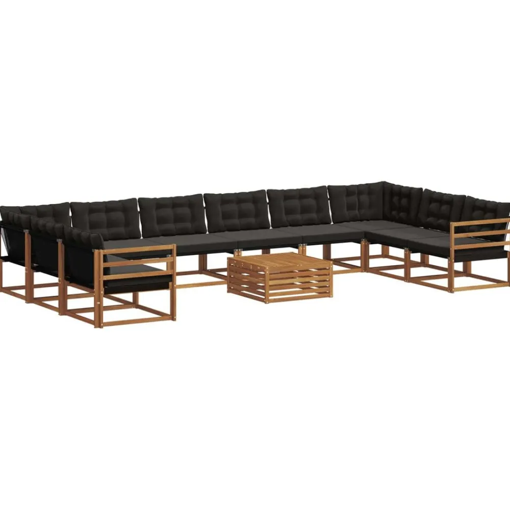 vidaXL Conjunto de sofás de exterior con cojín 11 pcs Natural y negro Outlet