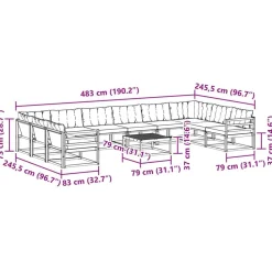 vidaXL Conjunto de sofás de exterior con cojín 11 pcs Natural y negro Outlet