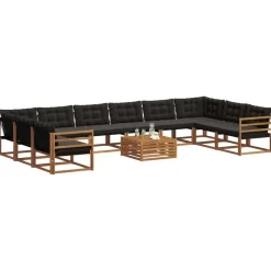 vidaXL Conjunto de sofás de exterior con cojín 11 pcs Natural y negro Outlet
