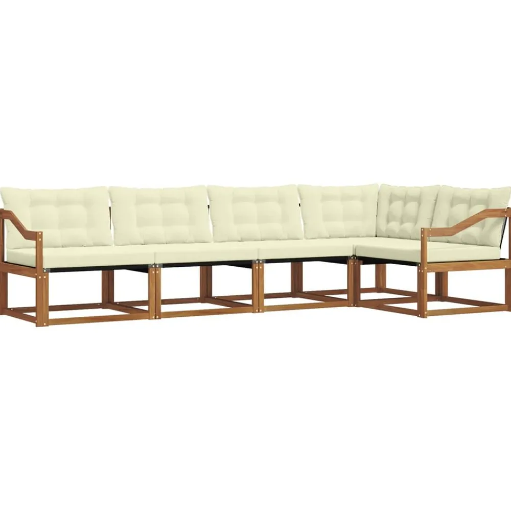 vidaXL Conjunto de sofás de exterior con cojín 5 pcs Natural y crema Clearance