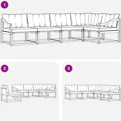vidaXL Conjunto de sofás de exterior con cojín 5 pcs Natural y crema Clearance