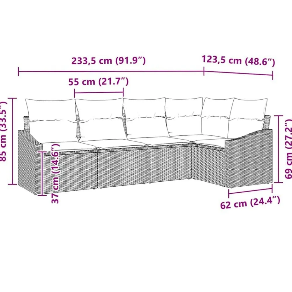 vidaXL Conjunto de sofás de jardín 5 pcs ratán sintético Negro y Online