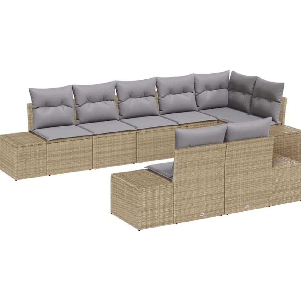 vidaXL Conjunto de sofás de jardín 8 pcs Poliratán beige y gris claro