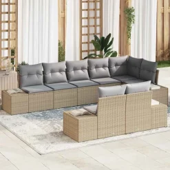 vidaXL Conjunto de sofás de jardín 8 pcs Poliratán beige y gris claro
