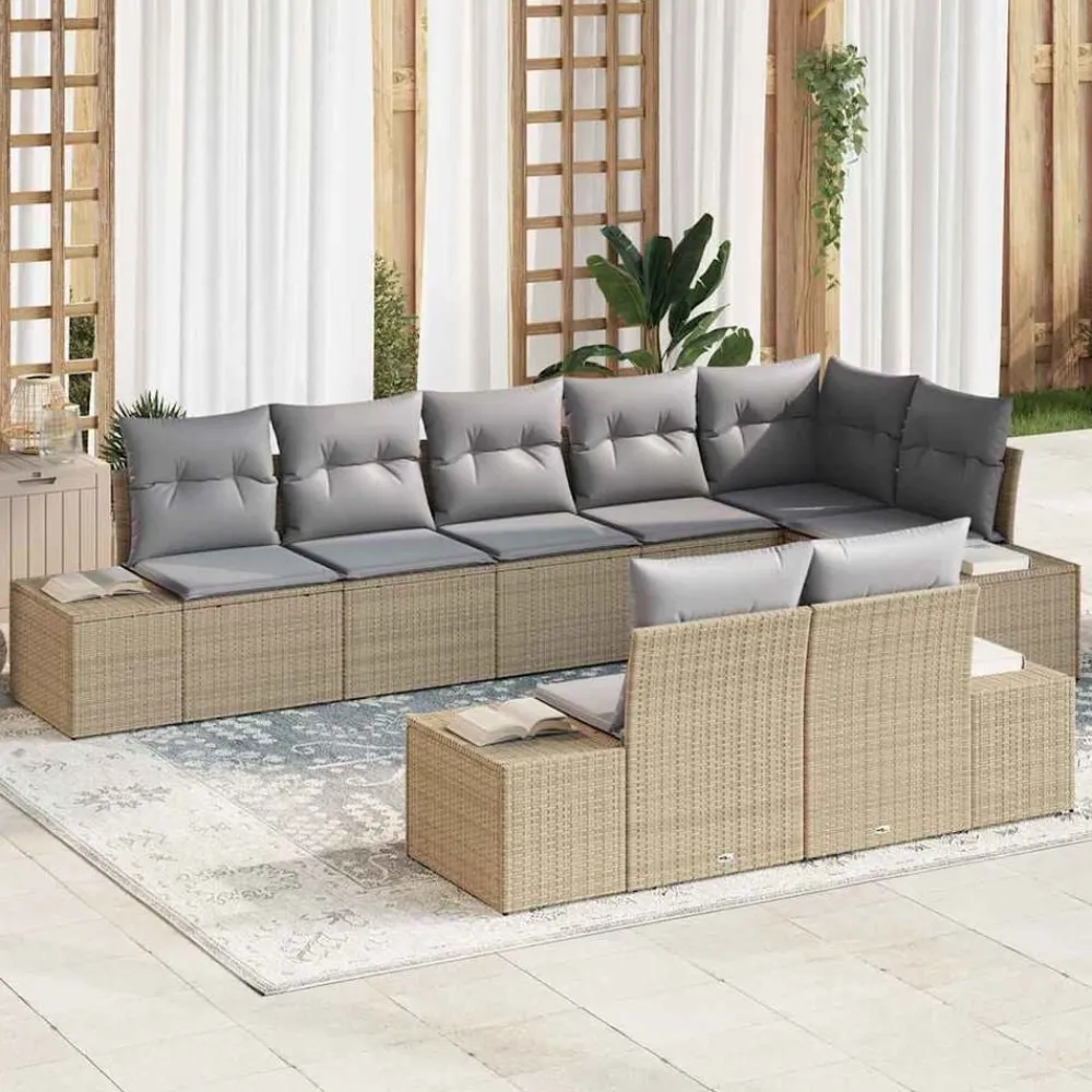 vidaXL Conjunto de sofás de jardín 8 pcs Poliratán beige y gris claro