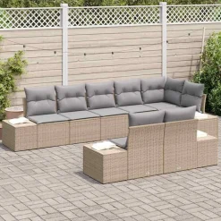 vidaXL Conjunto de sofás de jardín 8 pcs Poliratán beige y gris claro