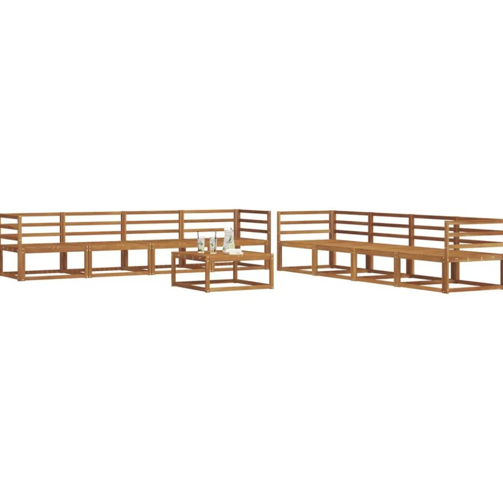 vidaXL Conjunto de sofás de exterior con cojín 9 pcs Natural y beige Discount