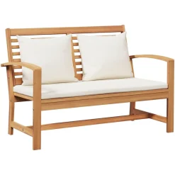 vidaXL Conjunto de sofás de jardín 5 pcs Natural Madera de teca maciza Natural y crema Best