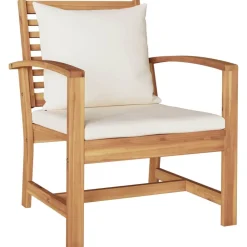 vidaXL Conjunto de sofás de jardín 5 pcs Natural Madera de teca maciza Natural y crema Best