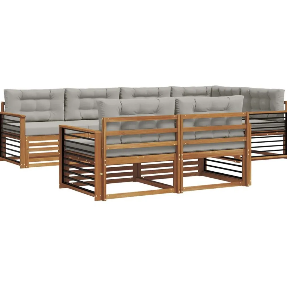 vidaXL Conjuntos De Muebles-Conjunto de sofás de exterior 7 pcs Gris Natural y Claro