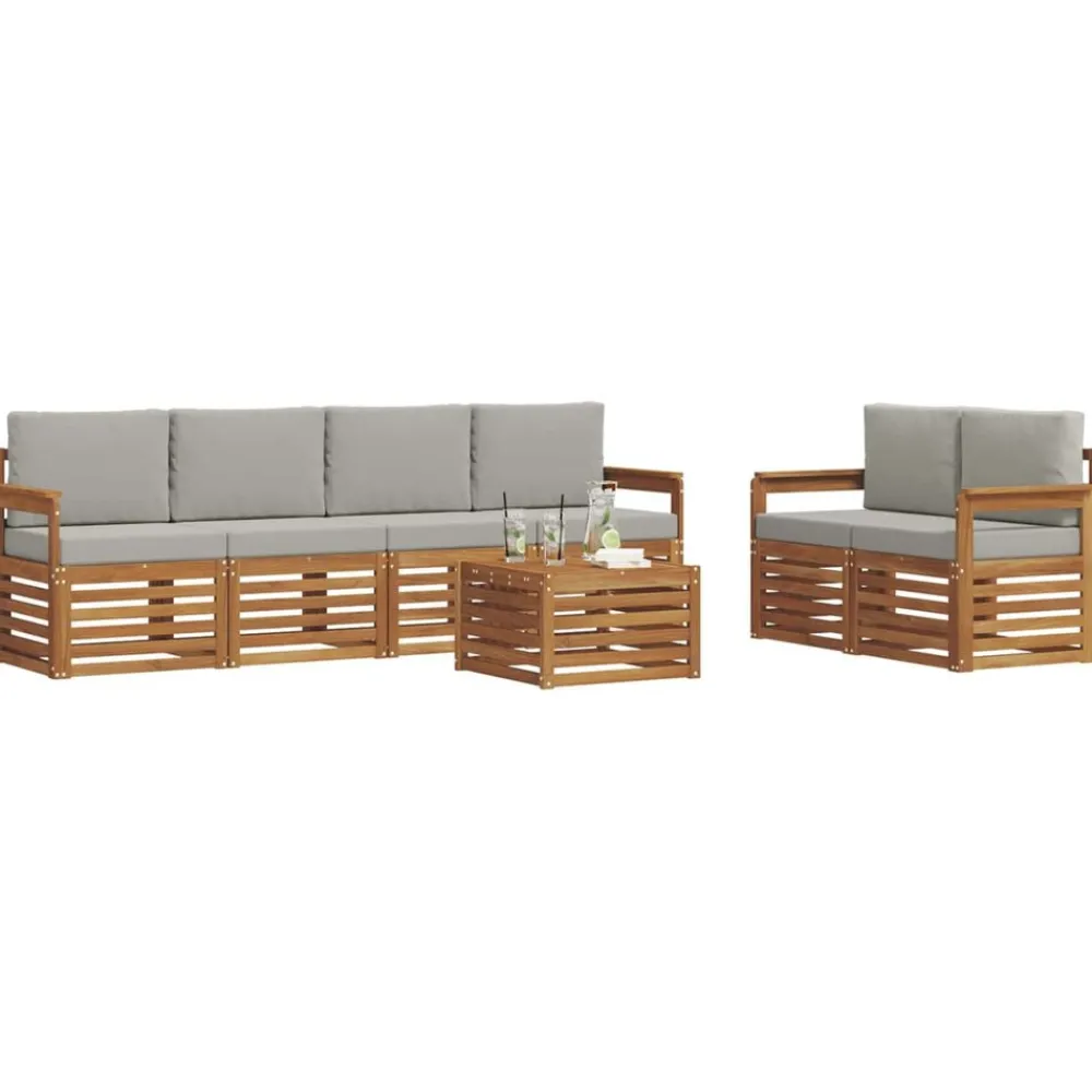 vidaXL Conjuntos De Muebles-Conjunto de sofás de exterior 7 pcs Gris Natural y Claro