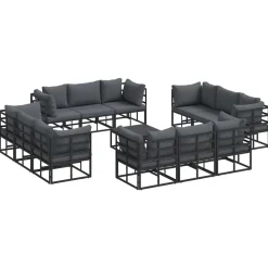 vidaXL Muebles De Jardín-Conjunto de sofás de jardín 13 pcs Negro Metal
