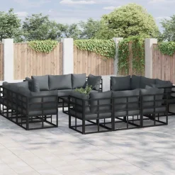 vidaXL Muebles De Jardín-Conjunto de sofás de jardín 13 pcs Negro Metal