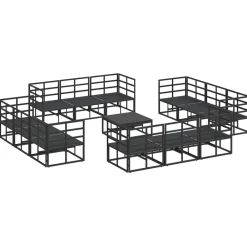 vidaXL Muebles De Jardín-Conjunto de sofás de jardín 13 pcs Negro Metal