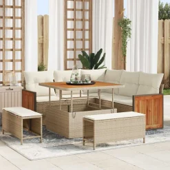 vidaXL Conjunto de sofás de jardín 9 pcs ratán sintético beige y crema Outlet