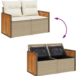 vidaXL Conjunto de sofás de jardín 9 pcs ratán sintético beige y crema Outlet