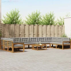 vidaXL Conjuntos De Muebles-Conjunto de sofás de exterior 11 pcs Gris Natural y Claro