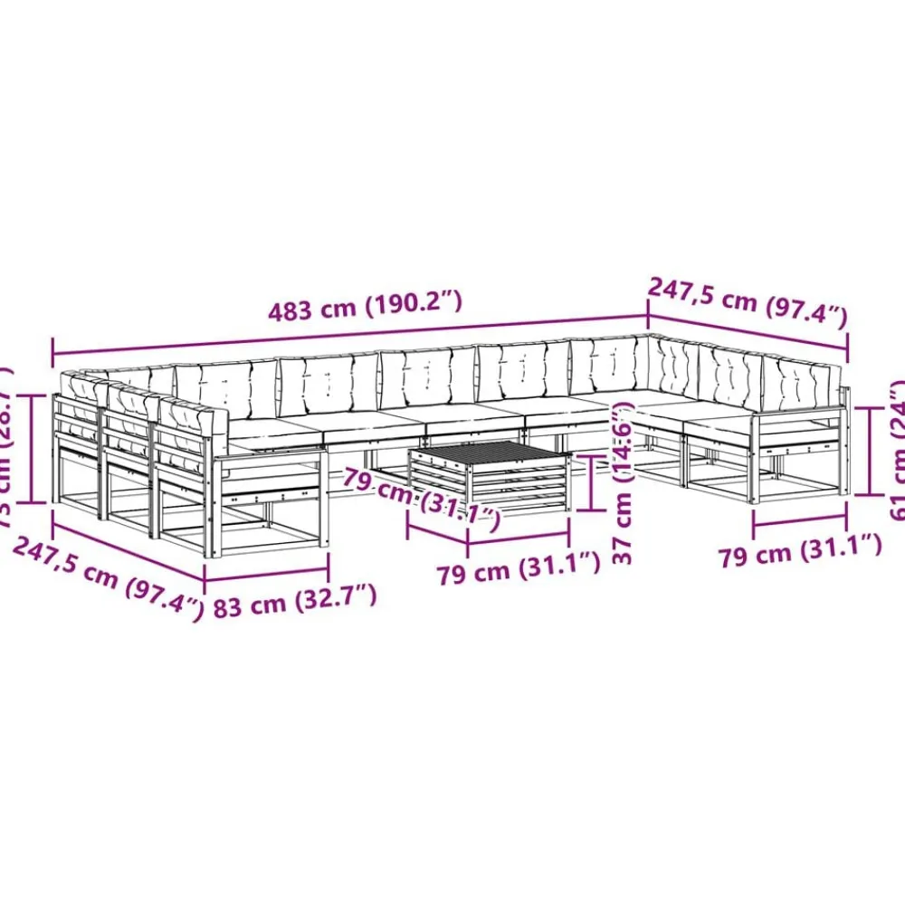 vidaXL Conjuntos De Muebles-Conjunto de sofás de exterior 11 pcs Gris Natural y Claro