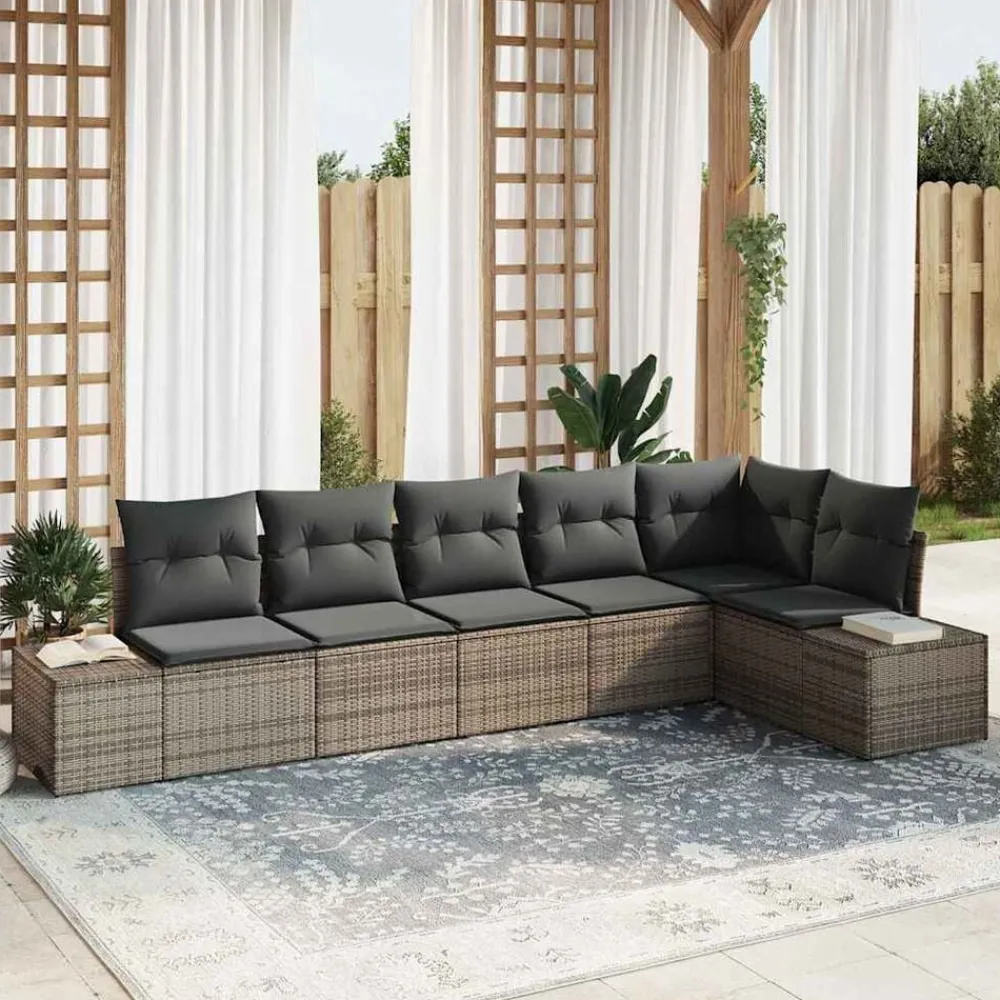 vidaXL Conjunto de sofás de jardín 6 pcs ratán sintético Gris Hot