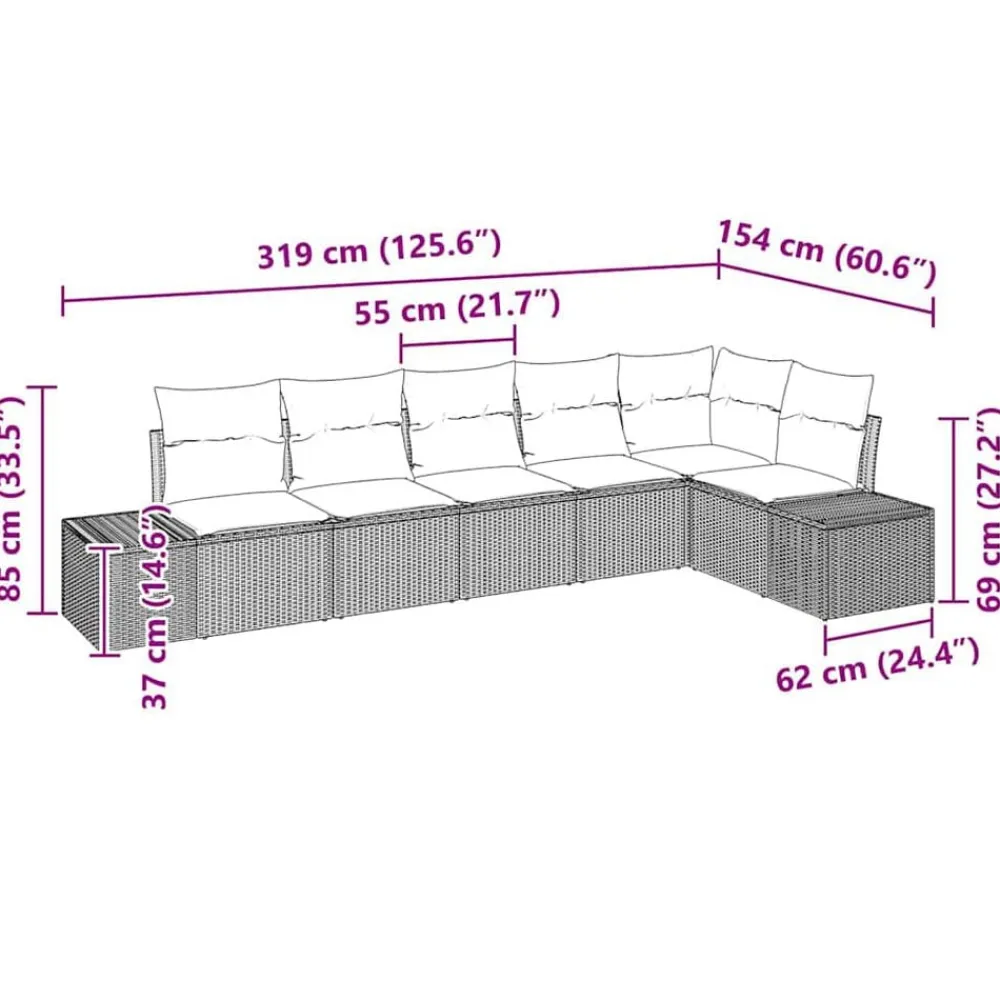 vidaXL Conjunto de sofás de jardín 6 pcs ratán sintético Gris Hot