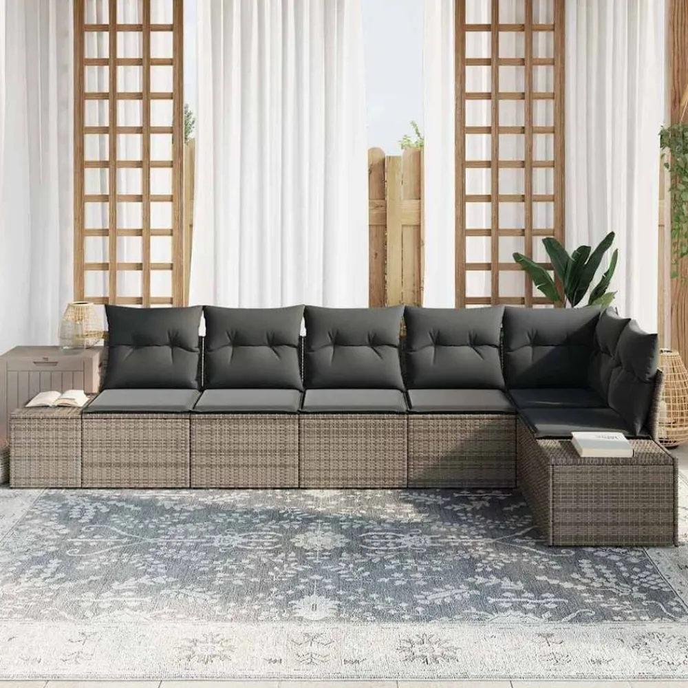 vidaXL Conjunto de sofás de jardín 6 pcs ratán sintético Gris Hot