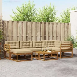 vidaXL Conjunto de sofás de exterior con cojín 7 pcs Natural y beige