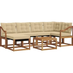 vidaXL Conjunto de sofás de exterior con cojín 7 pcs Natural y beige Outlet