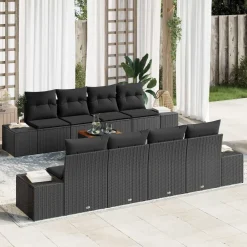 vidaXL Conjunto de sofás de jardín 9 pcs ratán sintético Negro Online