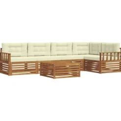 vidaXL Conjunto de sofás de exterior con cojín 6 pcs Natural y crema Discount