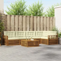 vidaXL Conjunto de sofás de exterior con cojín 6 pcs Natural y crema Discount