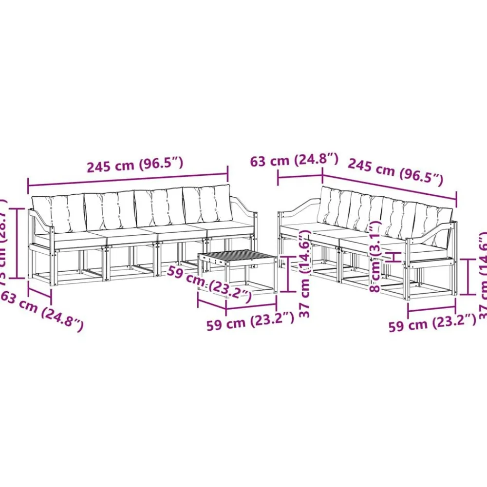 vidaXL Conjuntos De Muebles-Conjunto de sofás de exterior con cojín 9 pcs