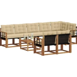 vidaXL Conjunto de sofás de exterior con cojín 9 pcs Natural y beige Best