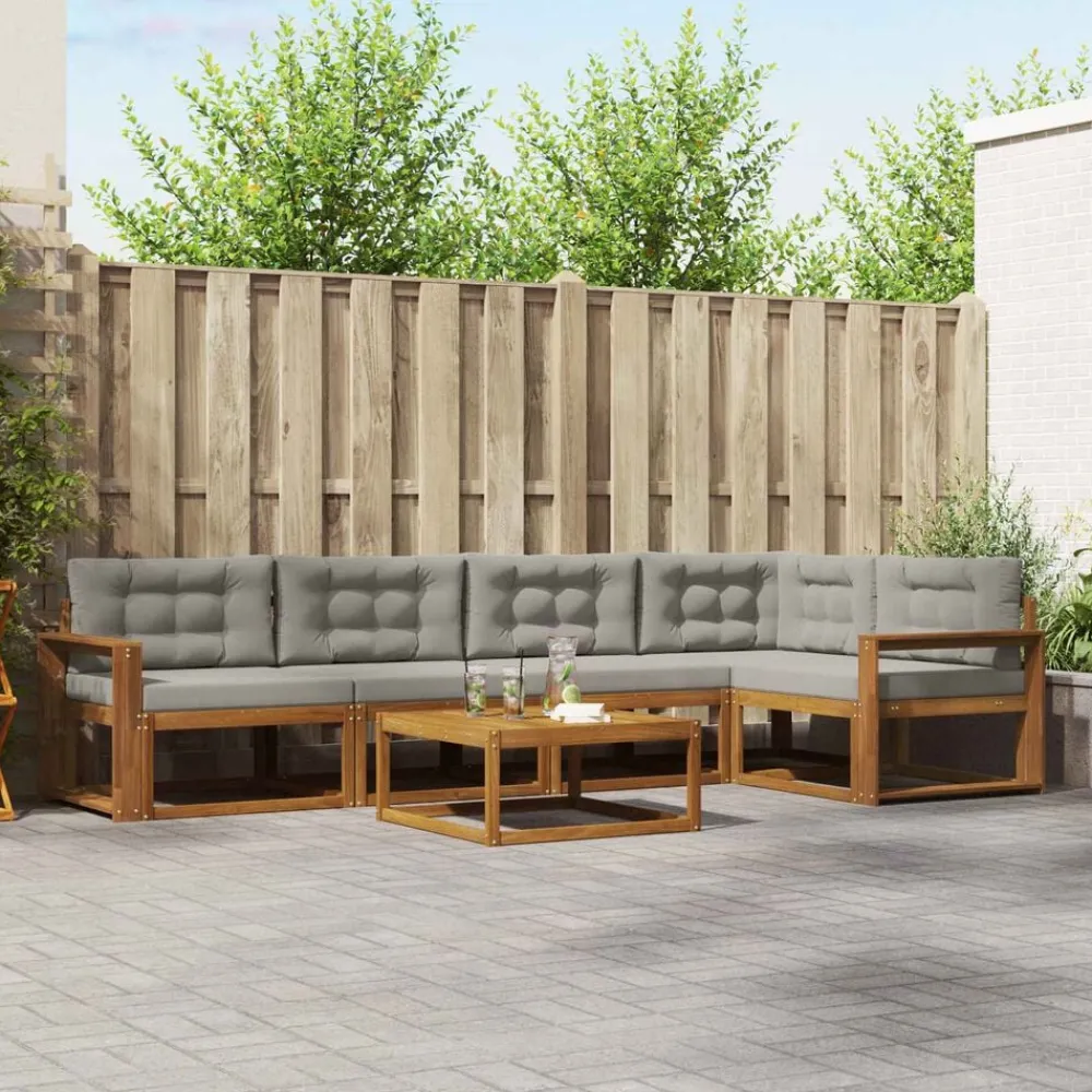vidaXL Conjuntos De Muebles-Conjunto de sofás de exterior 6 pcs Gris Natural y Claro