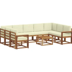 vidaXL Conjunto de sofás de exterior con cojín 10 pcs Natural y crema Hot